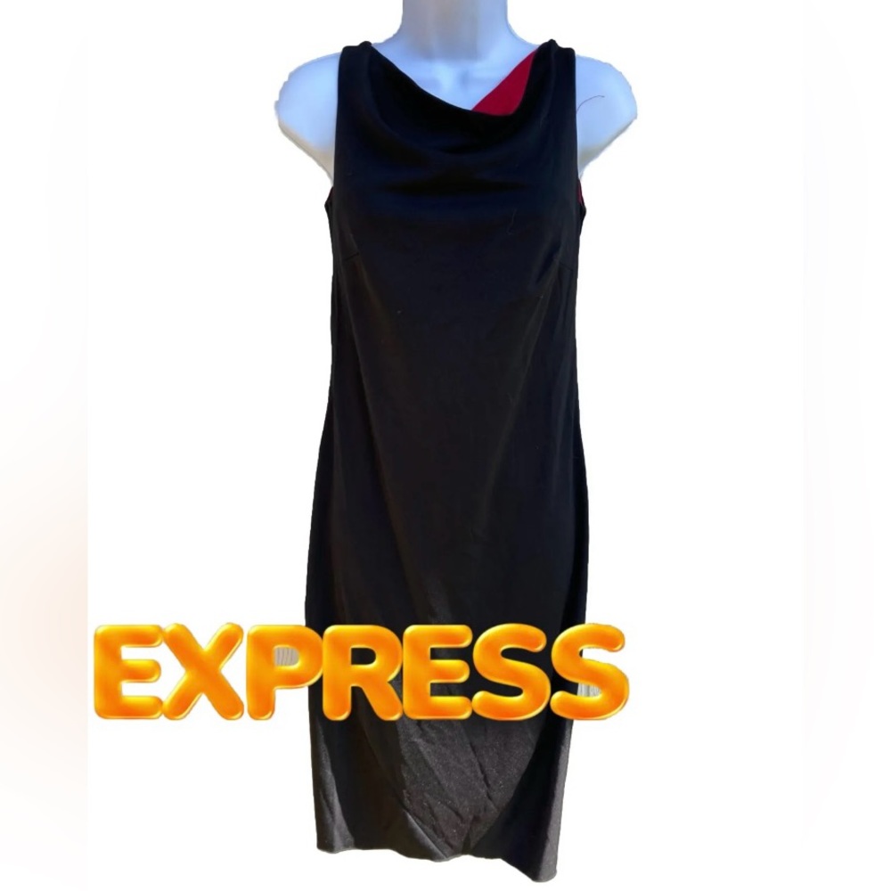 Womens Vintage Express Little Black Dress Sleeveless Cowl Neck Size 5/6